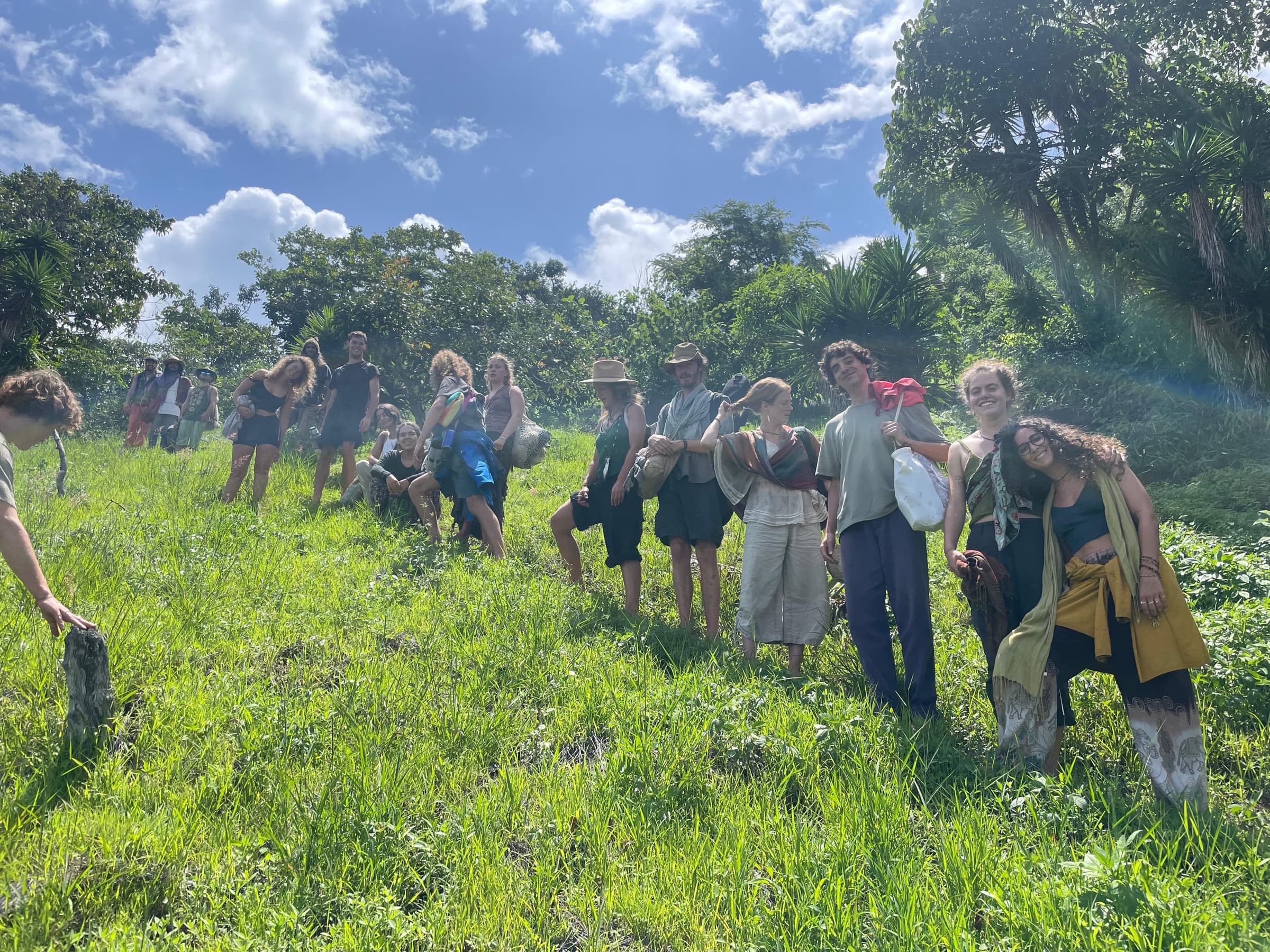 Group on the hillside during a huachuma ceremony above Lake Atitlán